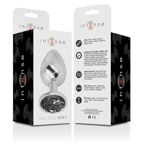 INTENSE - ALUMINUM METAL ANAL PLUG WITH BLACK GLASS SIZE L