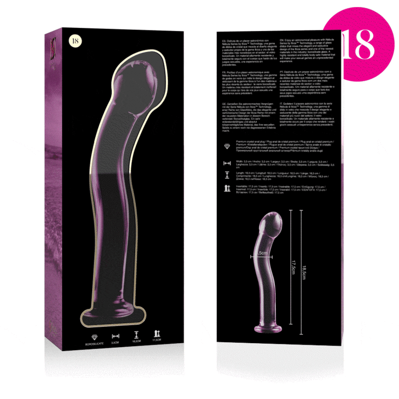 NEBULA SERIES BY IBIZA - MODEL 18 DILDO BOROSILICATE GLASS PINK 18.5 CM -O- 3.5 CM