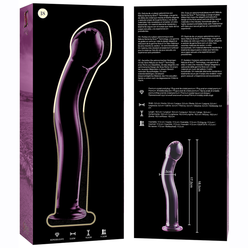NEBULA SERIES BY IBIZA - MODEL 18 DILDO BOROSILICATE GLASS PINK 18.5 CM -O- 3.5 CM